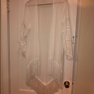 Boho - White long fringe cardigan - size S-M